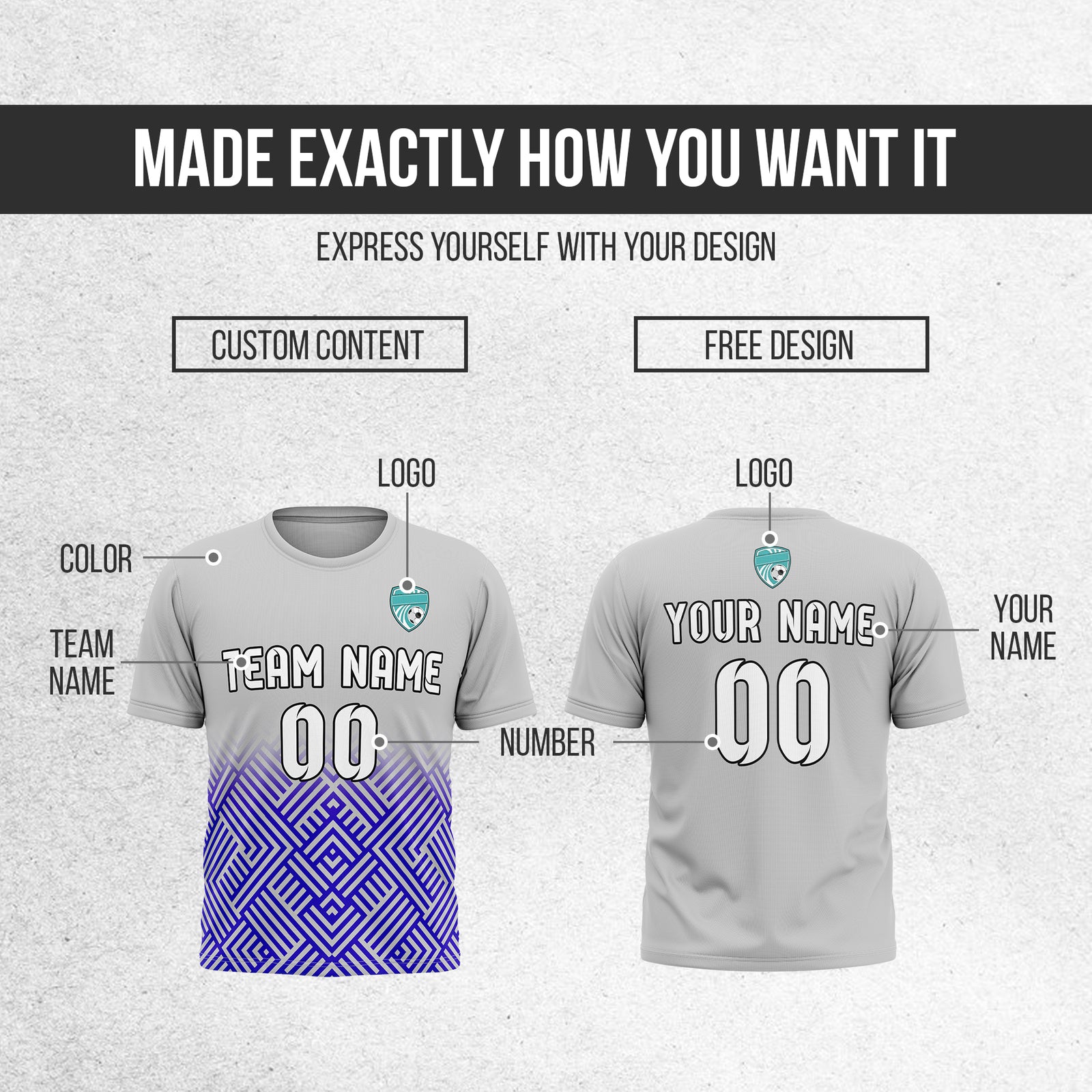 Custom Shadow Line R Side Pattern Soccer Grey Sport Tops Jersey