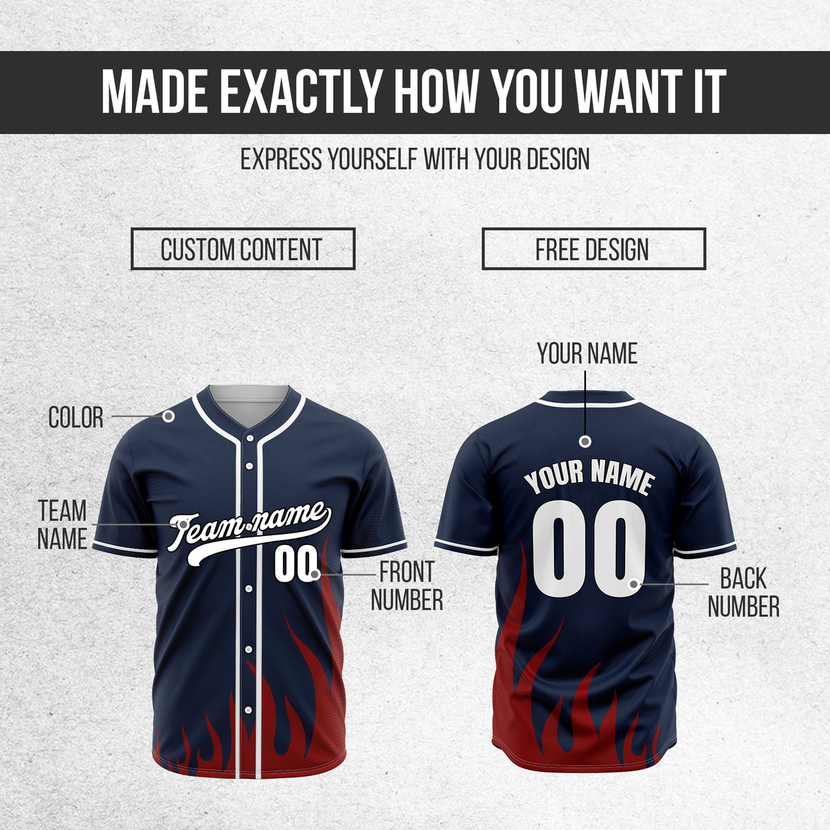 Custom Fire Pulse Navy Baseball Sports Jersey Personalized Uniform with Name & Number