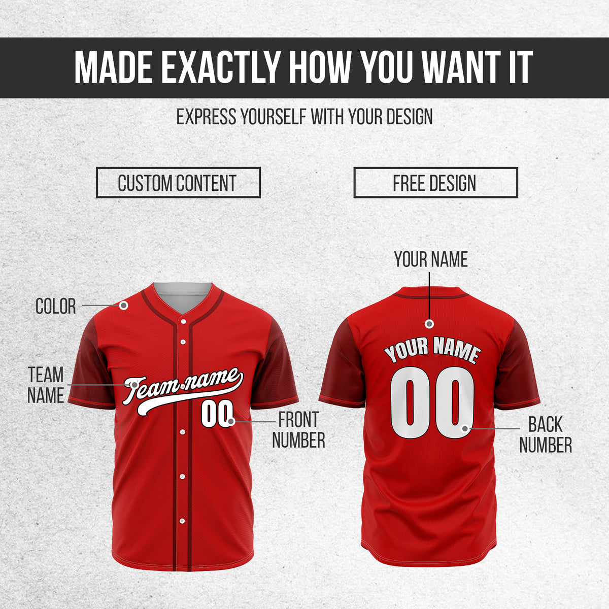 Custom Crimson Red Raglan Style Baseball Sports Jersey Personalized Uniform with Name & Number