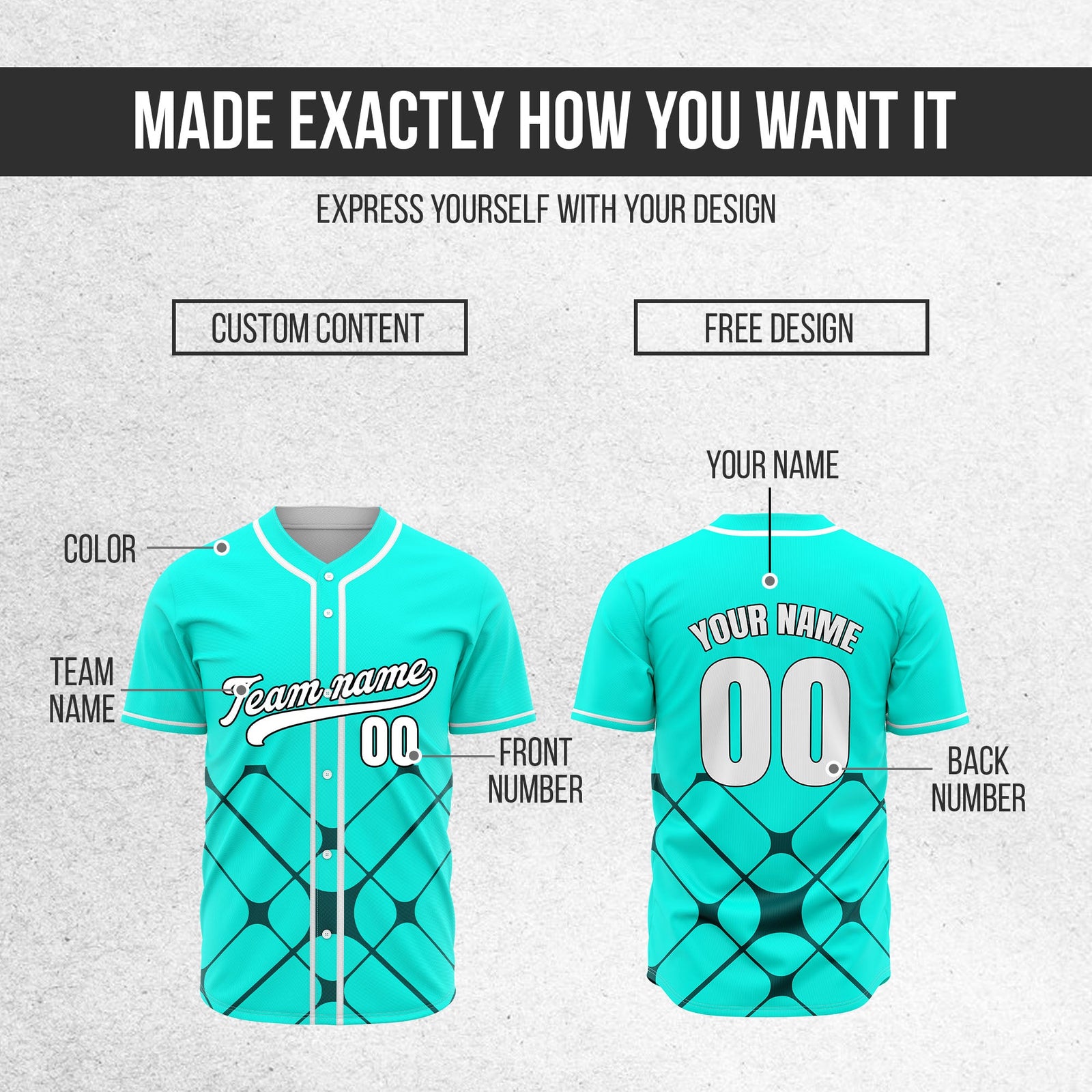 Custom Gridlock Aqua Baseball Sports Jersey Personalized Uniform with Name & Number