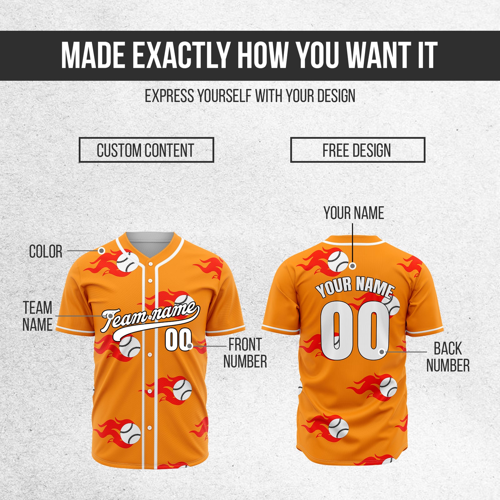 Custom Fireballers Orange Baseball Sports Jersey Personalized Uniform with Name & Number