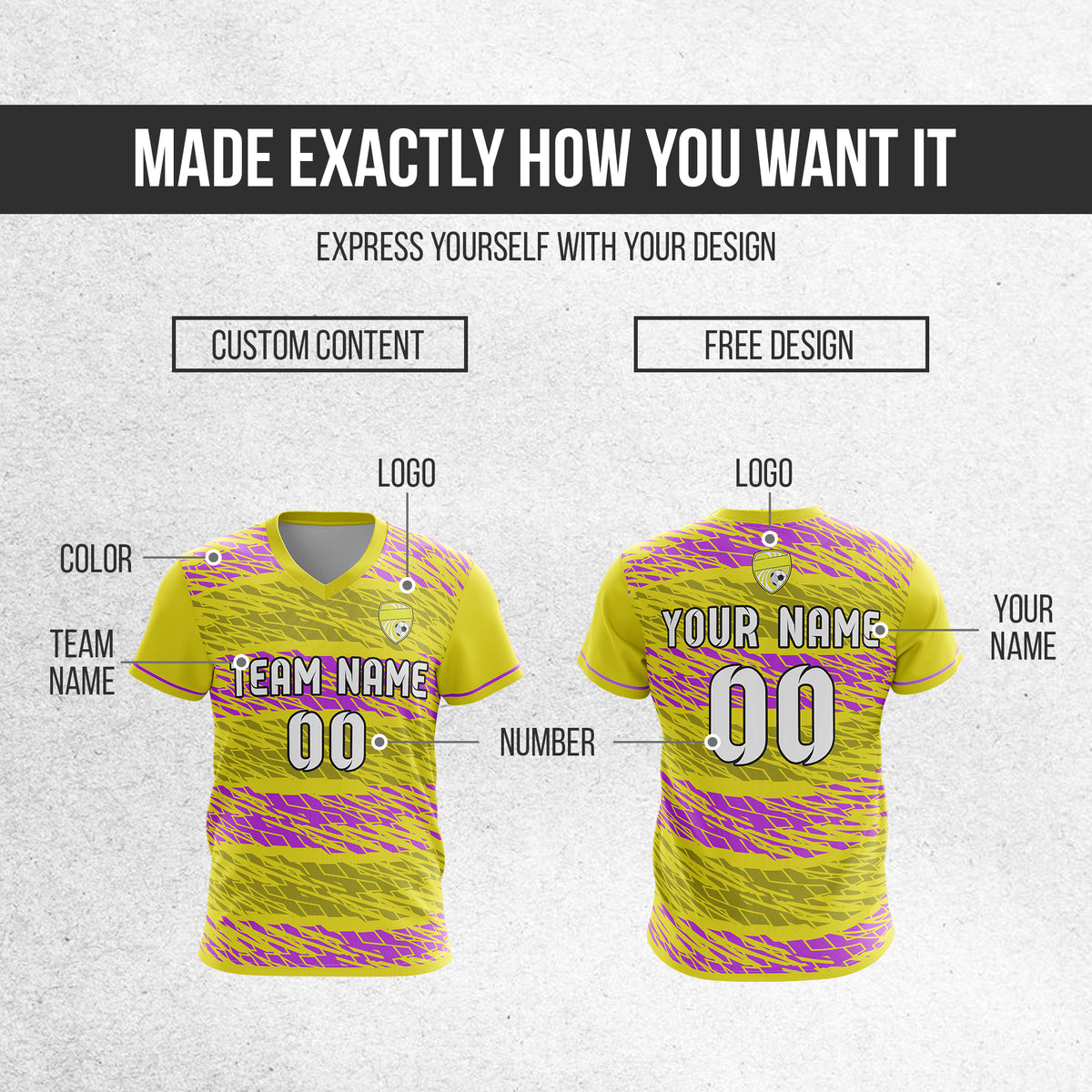 Custom Flare Strike V-Full Pattern Yellow Soccer sport Tops Jersey