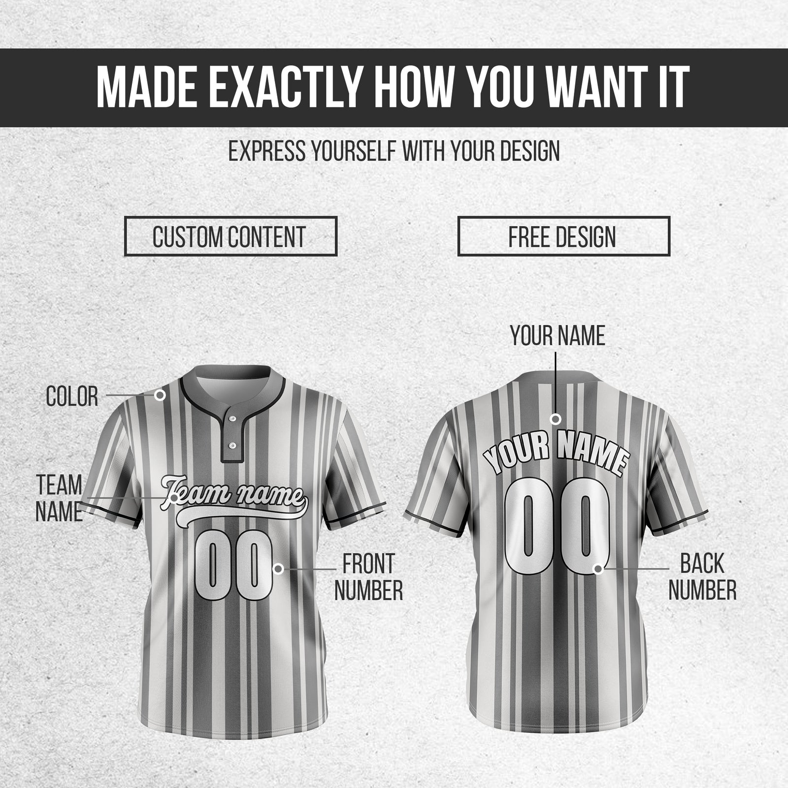 Custom Stripe Fusion Grey Baseball Sports Jersey Personalized Uniform with Name & Number