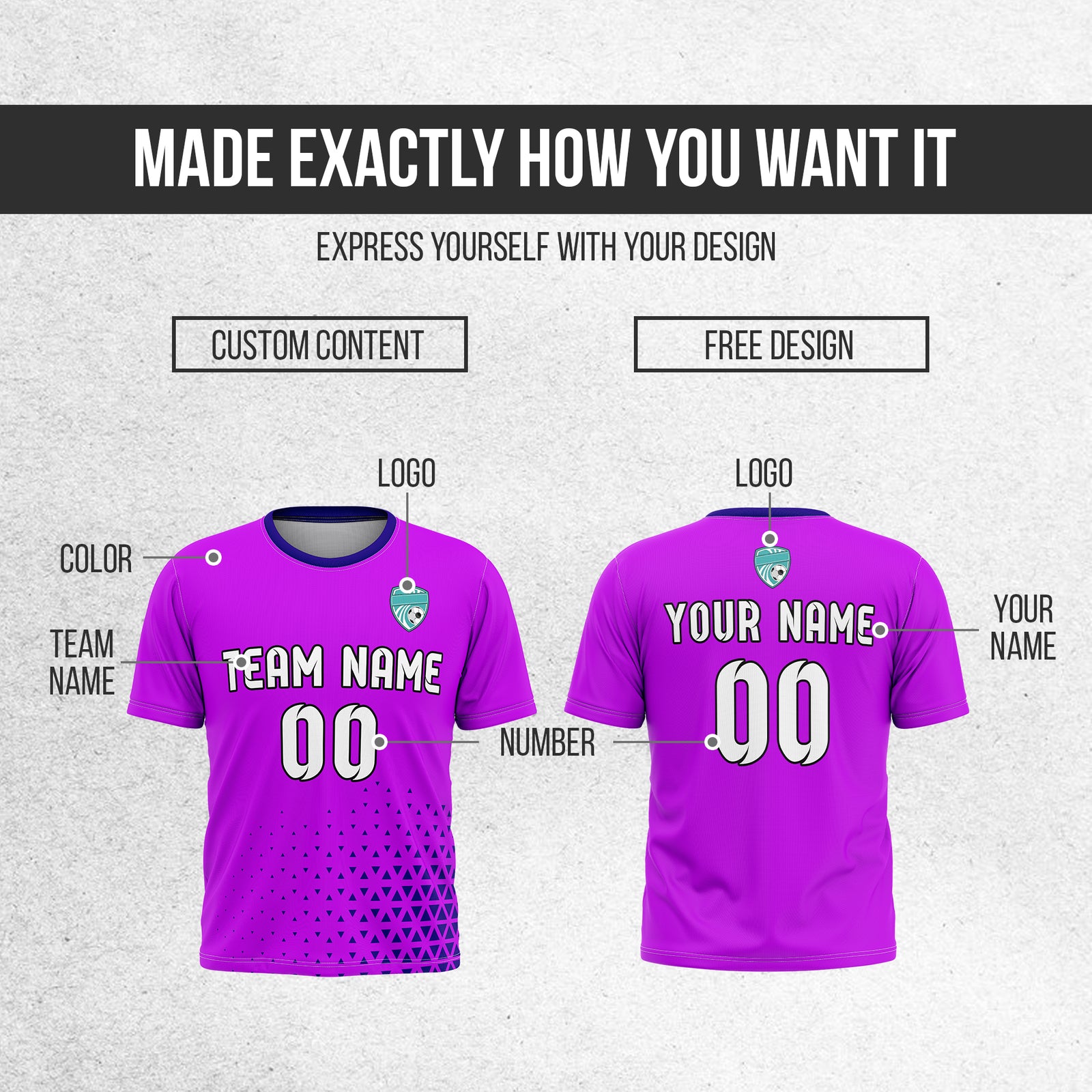Custom Tri-Edge R Side Pattern Soccer Purple Sport Tops Jersey