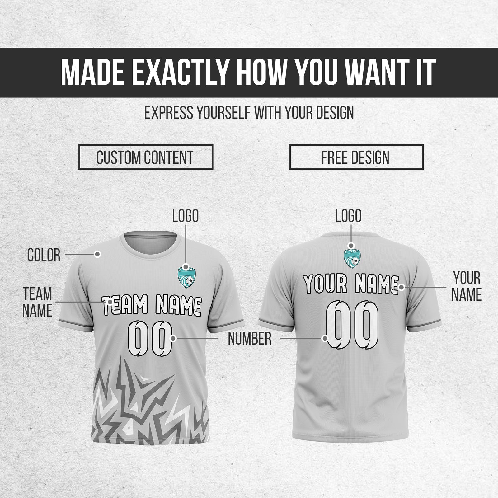 Custom Spark Strike R Side Pattern Soccer Grey Sport Tops Jersey