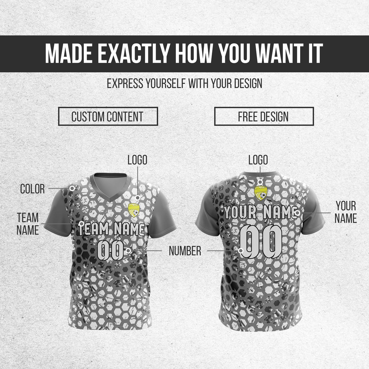 Custom Hex V-Full Pattern Dark Grey Soccer sport Tops Jersey