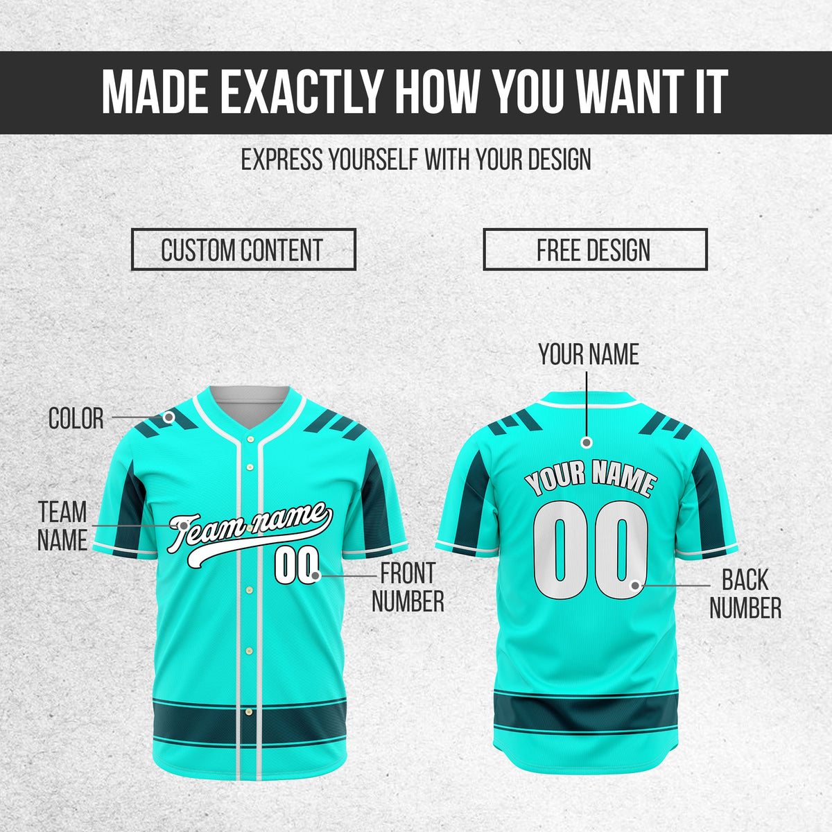 Custom Radiant Strike Aqua Raglan Style Baseball Sports Jersey Personalized Uniform with Name & Number