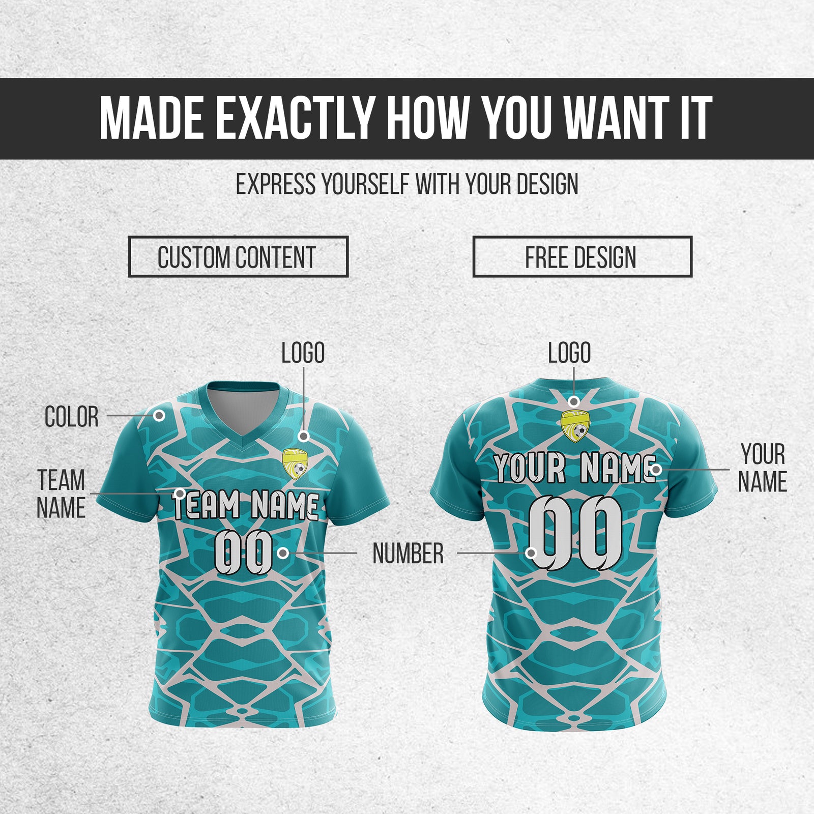 Custom Wild Pulse V-Full Pattern Teal Soccer sport Tops Jersey