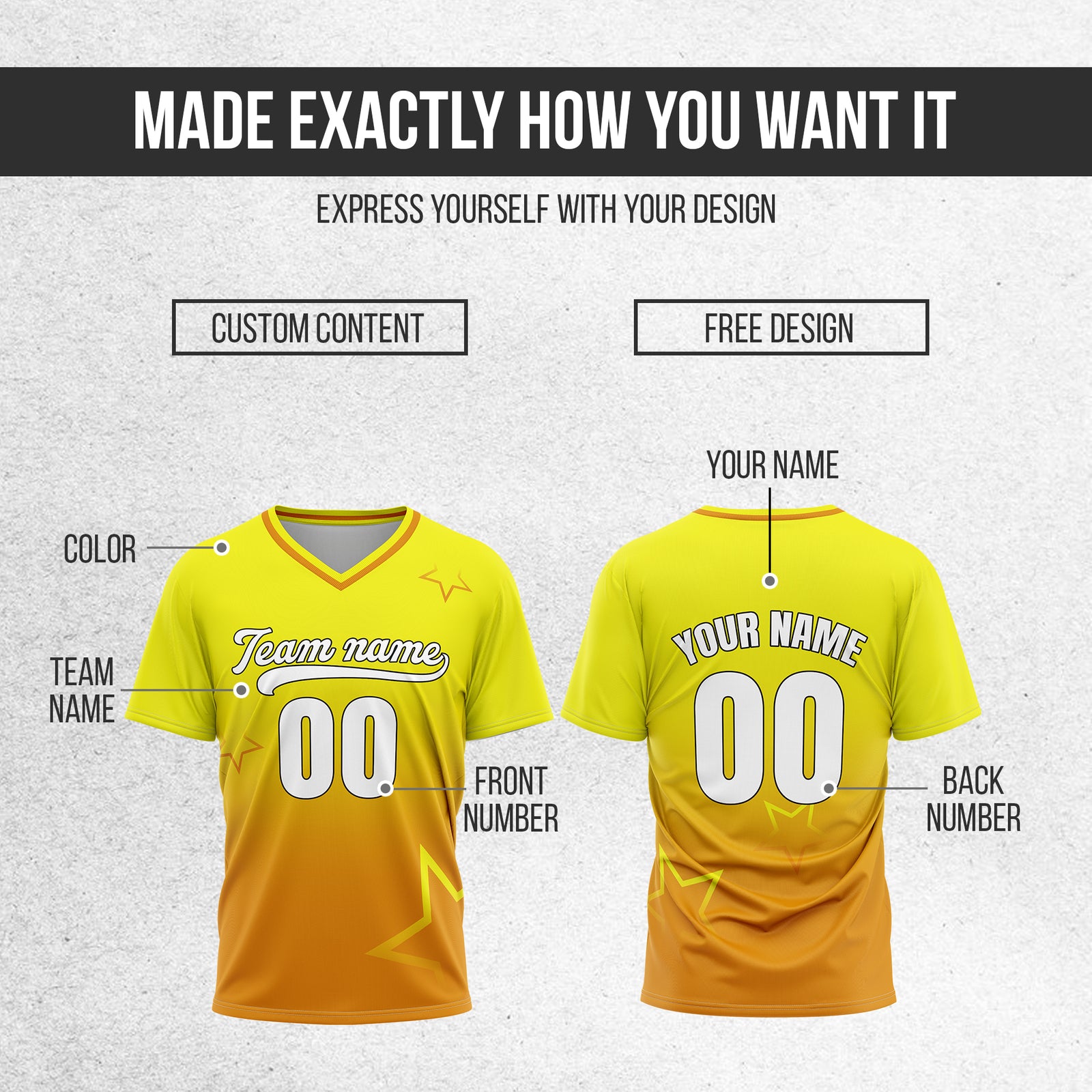 Custom Star Gradient Baseball Yellow Sports Jersey Personalized Uniform with Name & Number
