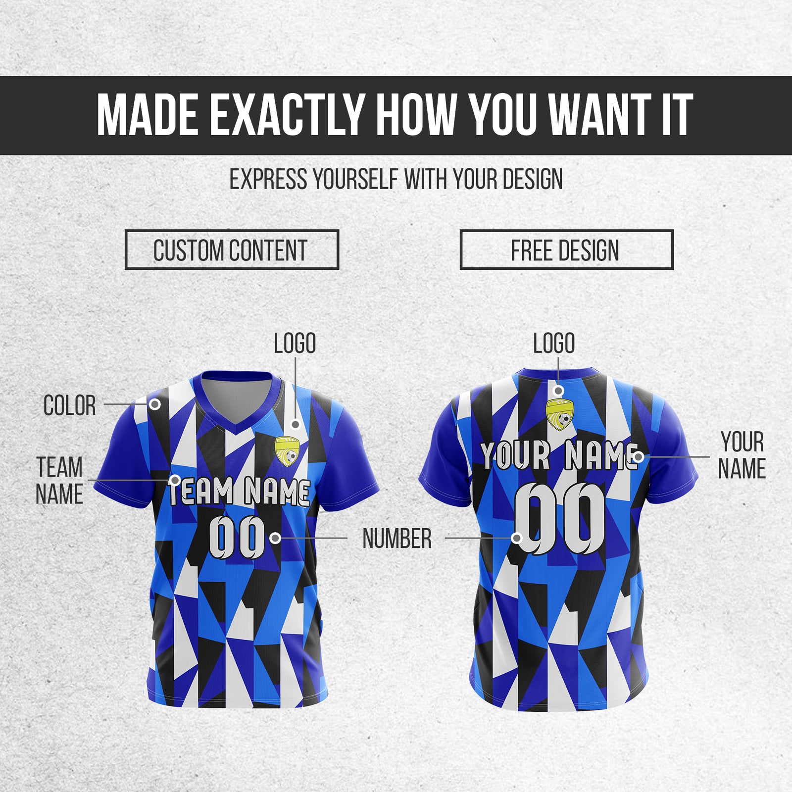Custom Crystal V-Full Pattern Navy Soccer sport Tops Jersey