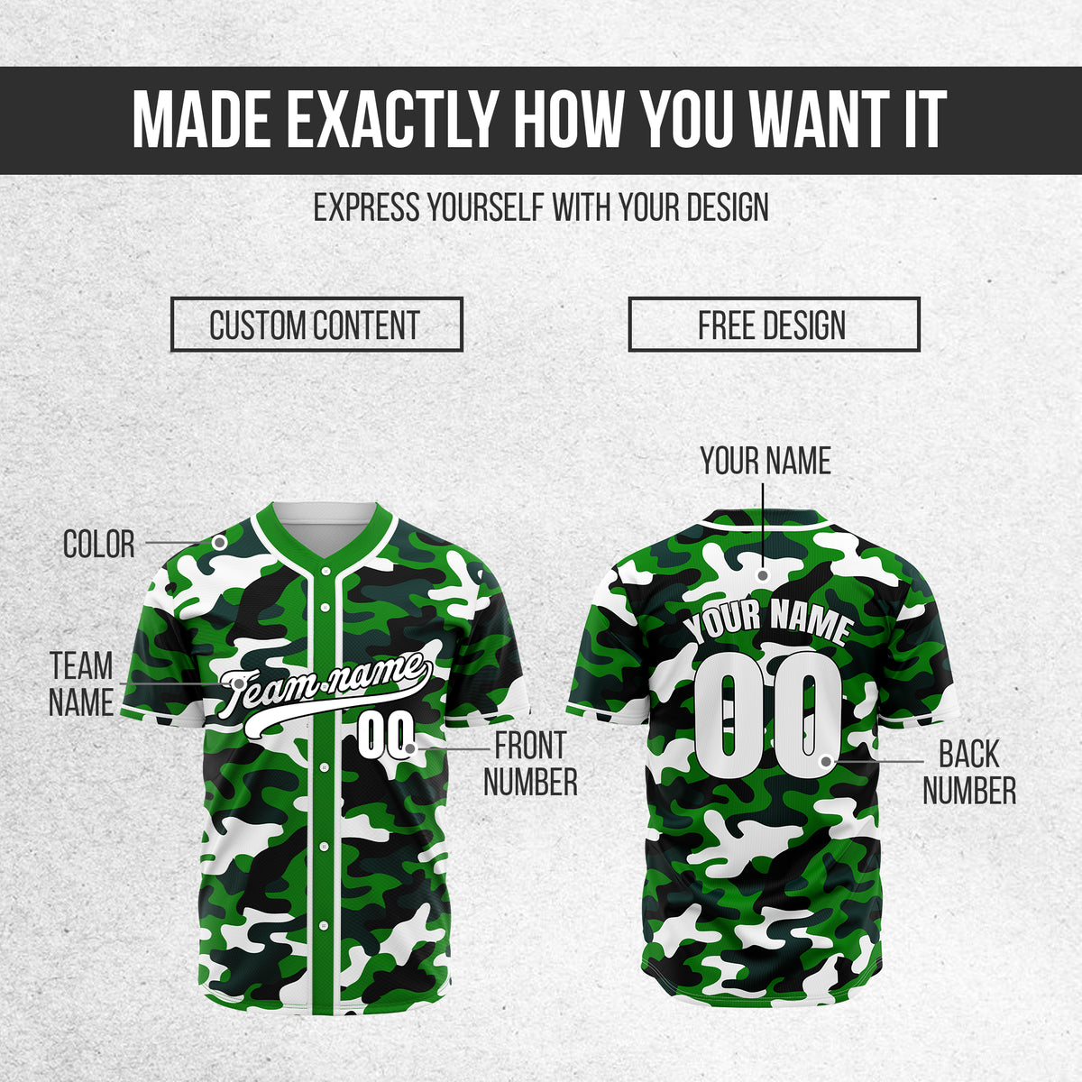 Custom Shadow Command Green Baseball Sports Jersey Personalized Uniform with Name & Number