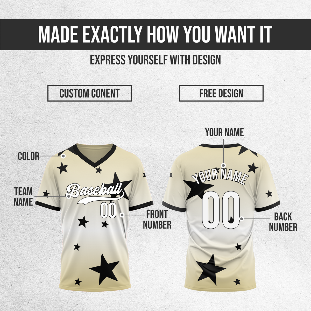Custom Starfall Gradient Baseball Khaki Sports Jersey Personalized Uniform with Name & Number