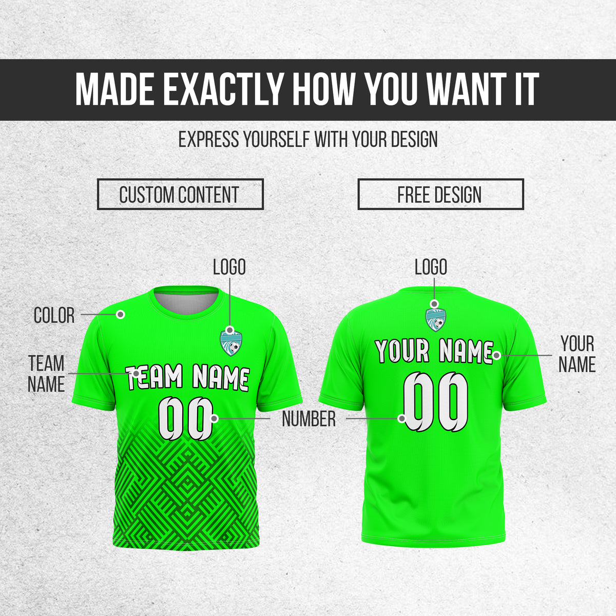 Custom Shadow Line R Side Pattern Soccer Neon Green Sport Tops Jersey