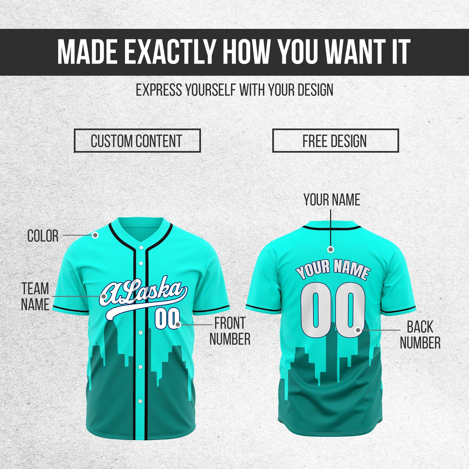 Custom City Horizon Aqua Baseball Sports Jersey Personalized Uniform with Name & Number