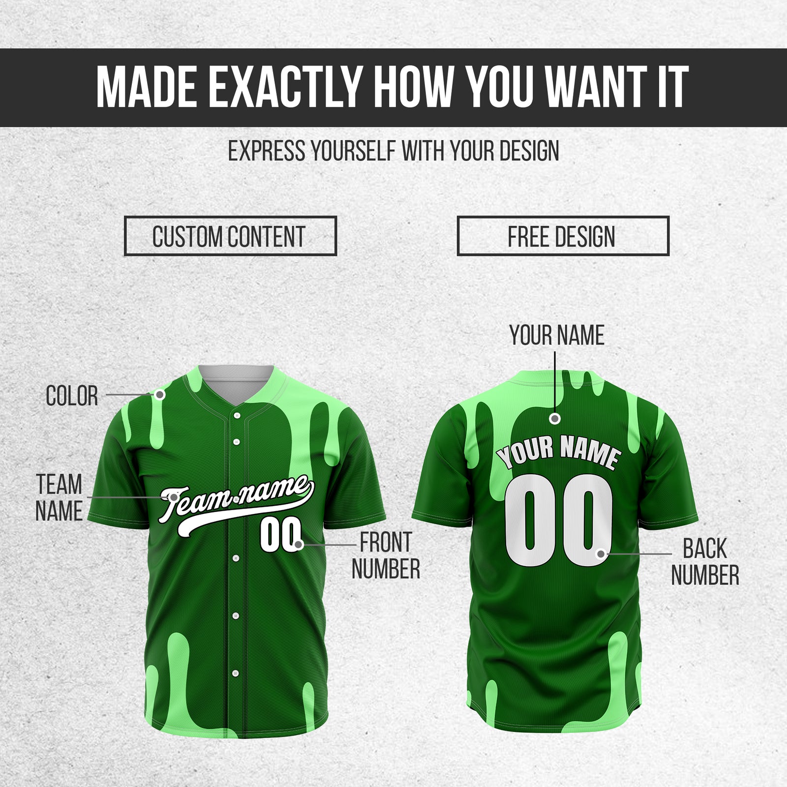 Custom Ink Dripline Green Sports Jersey Personalized Uniform with Name & Number