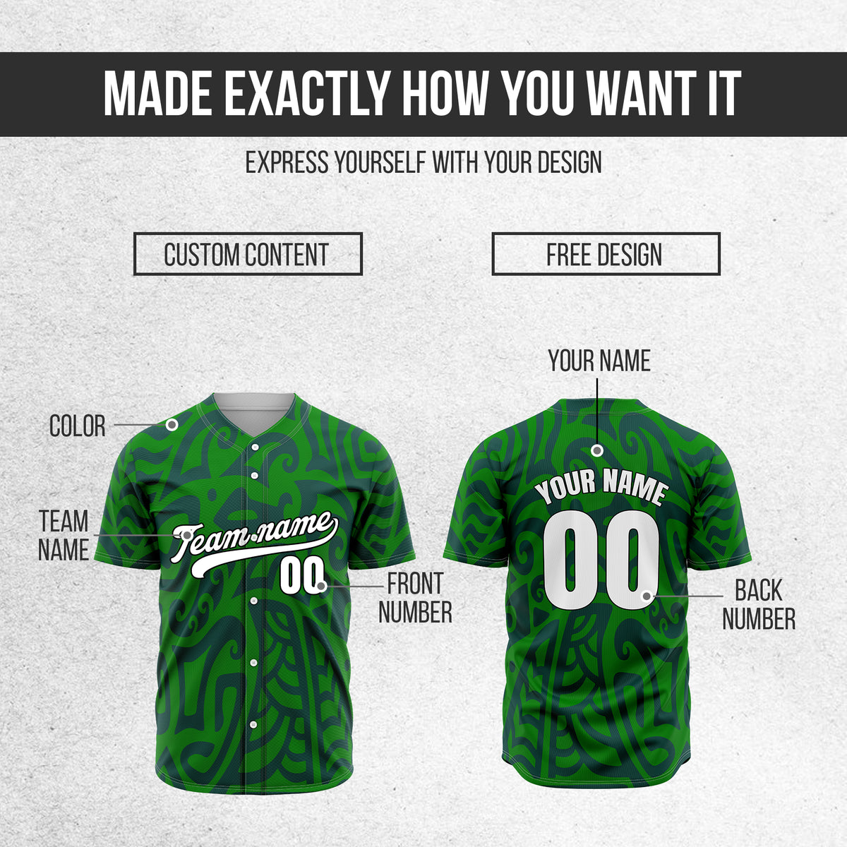 Custom Hawaii Blaze Green Baseball Sports Jersey Personalized Uniform with Name & Number