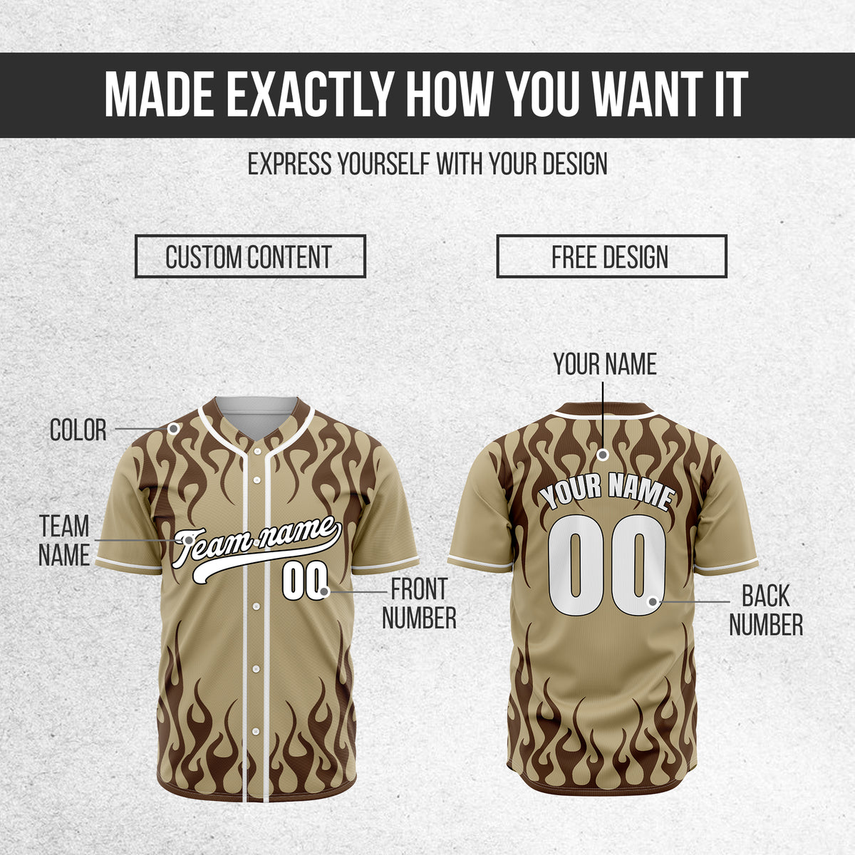 Custom Frostburn Khaki Baseball Sports Jersey Personalized Uniform with Name & Number