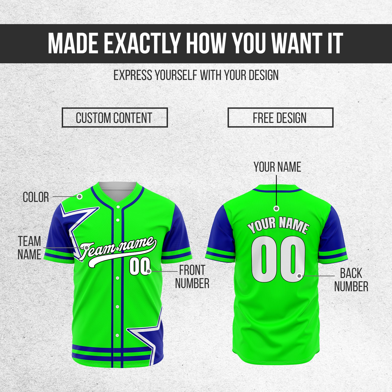 Custom Star Classic Baseball Green Sports Jersey Personalized Uniform with Name & Number