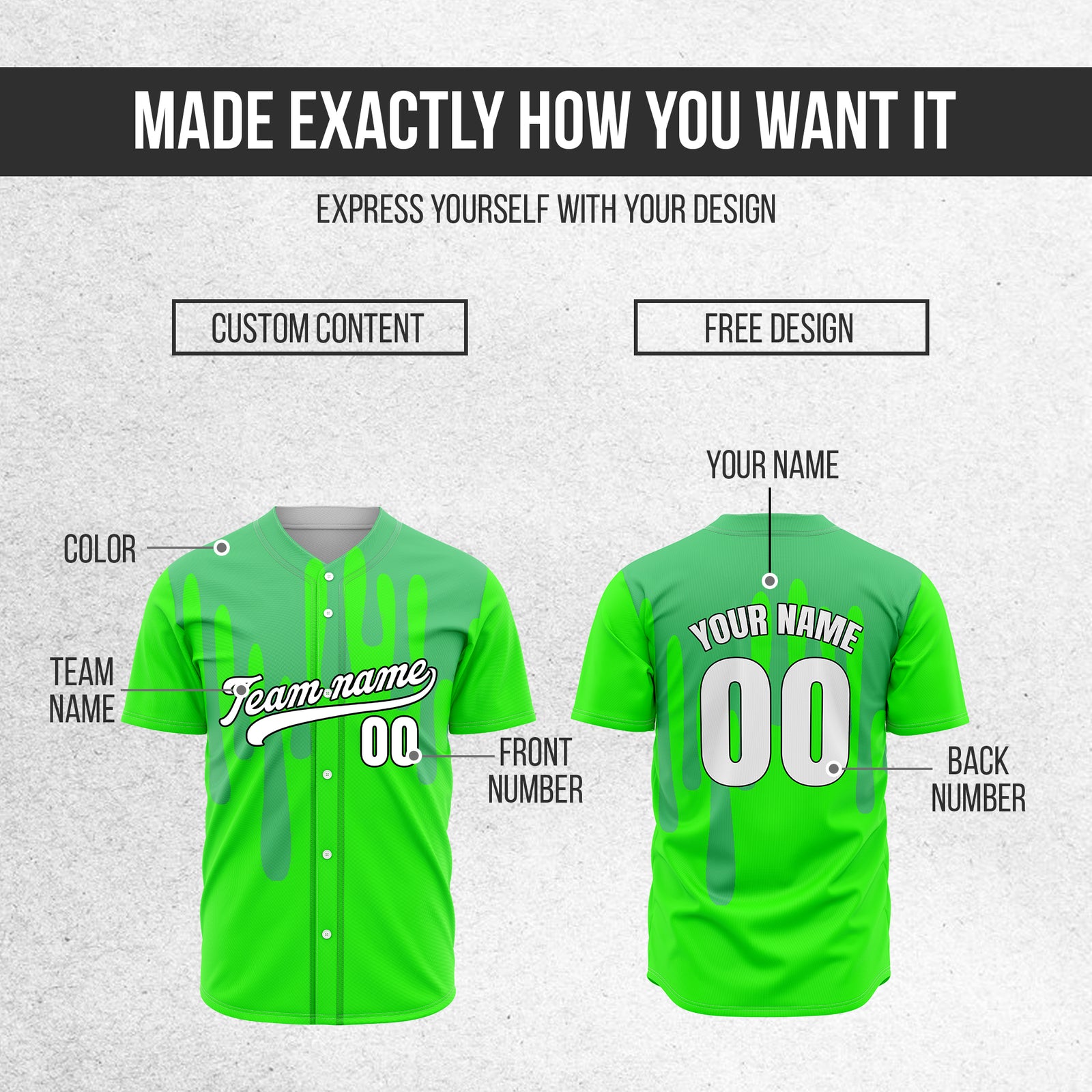 Custom Ink Drip Neon Green Sports Jersey Personalized Uniform with Name & Number