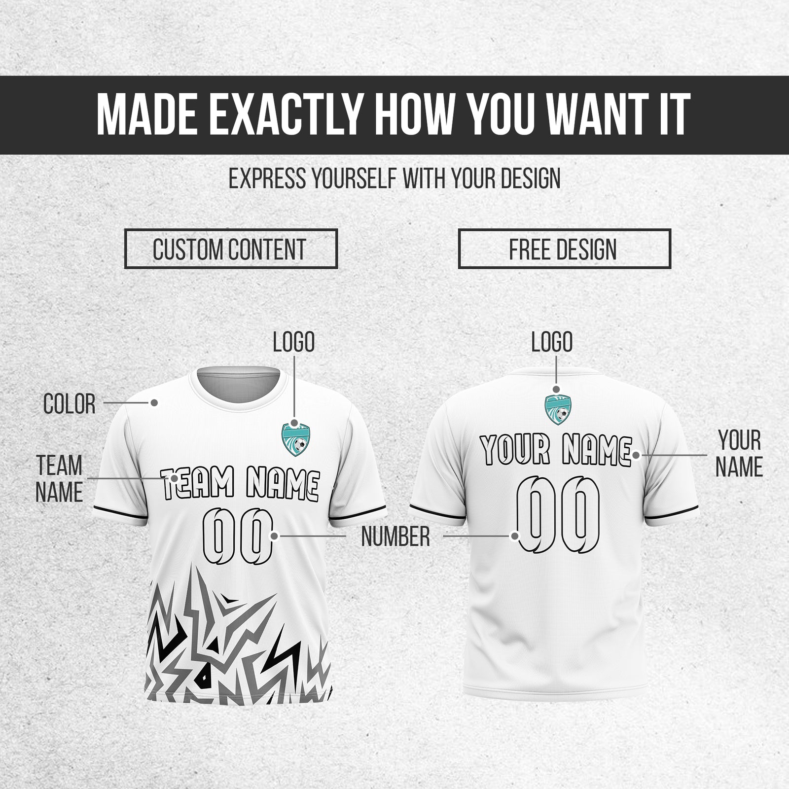 Custom Spark Strike R Side Pattern Soccer White Sport Tops Jersey