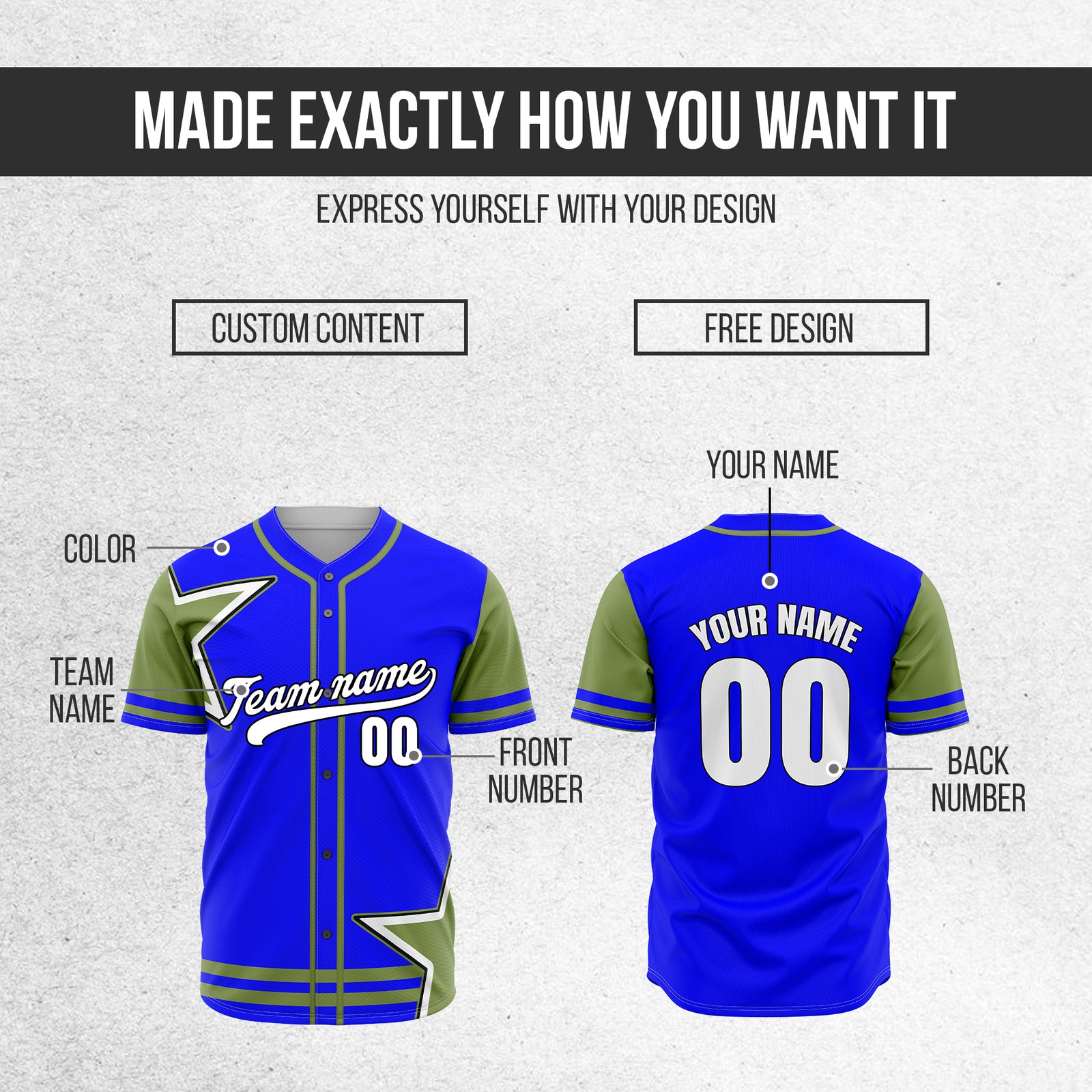 Custom Star Classic Baseball Blue Sports Jersey Personalized Uniform with Name & Number