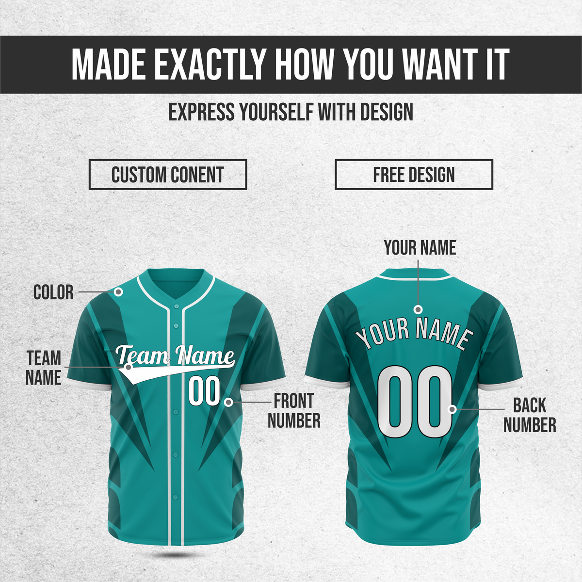 Custom Panel Flow Baseball Teal Sports Jersey Personalized Uniform with Name & Number