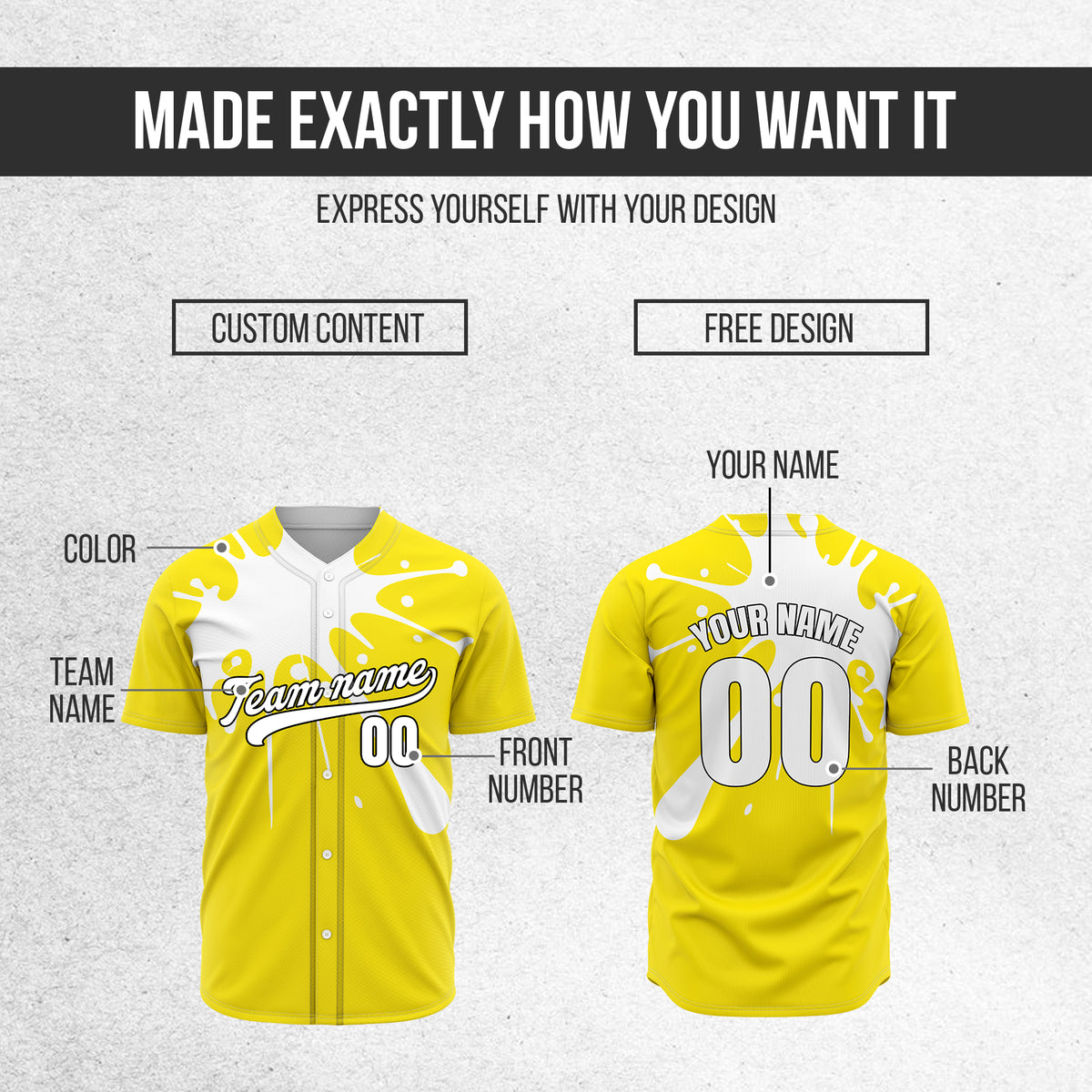 Custom Paint Burst Yellow Sports Jersey Personalized Uniform with Name & Number