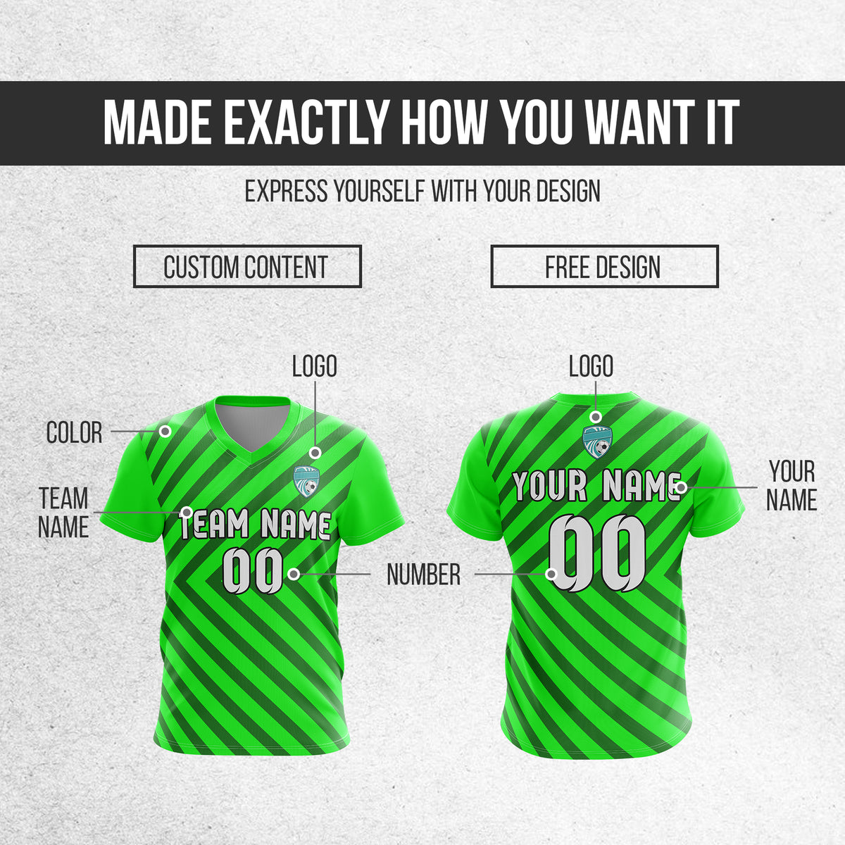 Custom Swift Stripe V-Neck Neon Green Soccer sport Tops Jersey