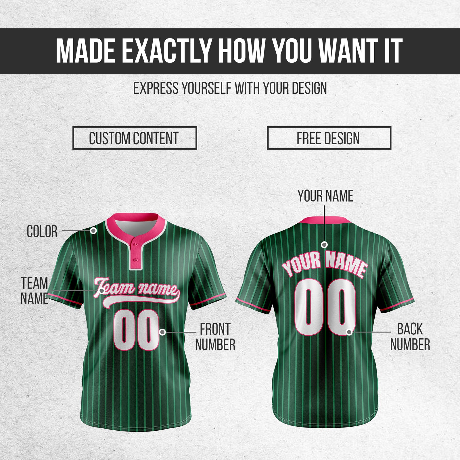 Custom Pinstripe Baseball Green Sports Jersey Personalized Uniform with Name & Number
