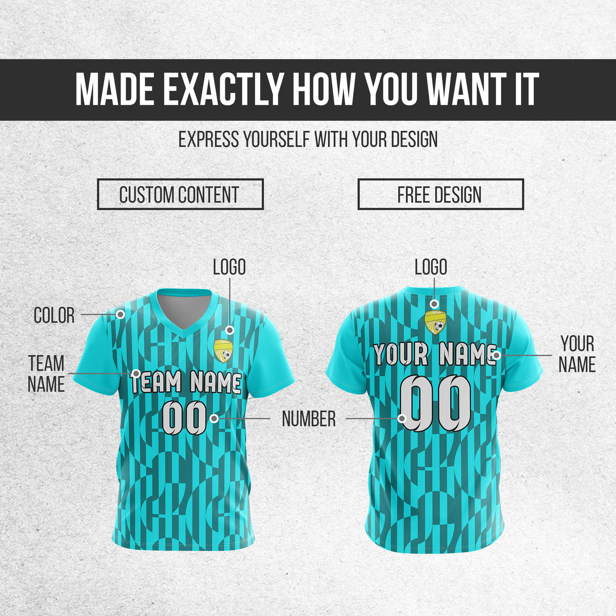 Custom Pulse Grid V-Full Pattern Aqua Soccer sport Tops Jersey