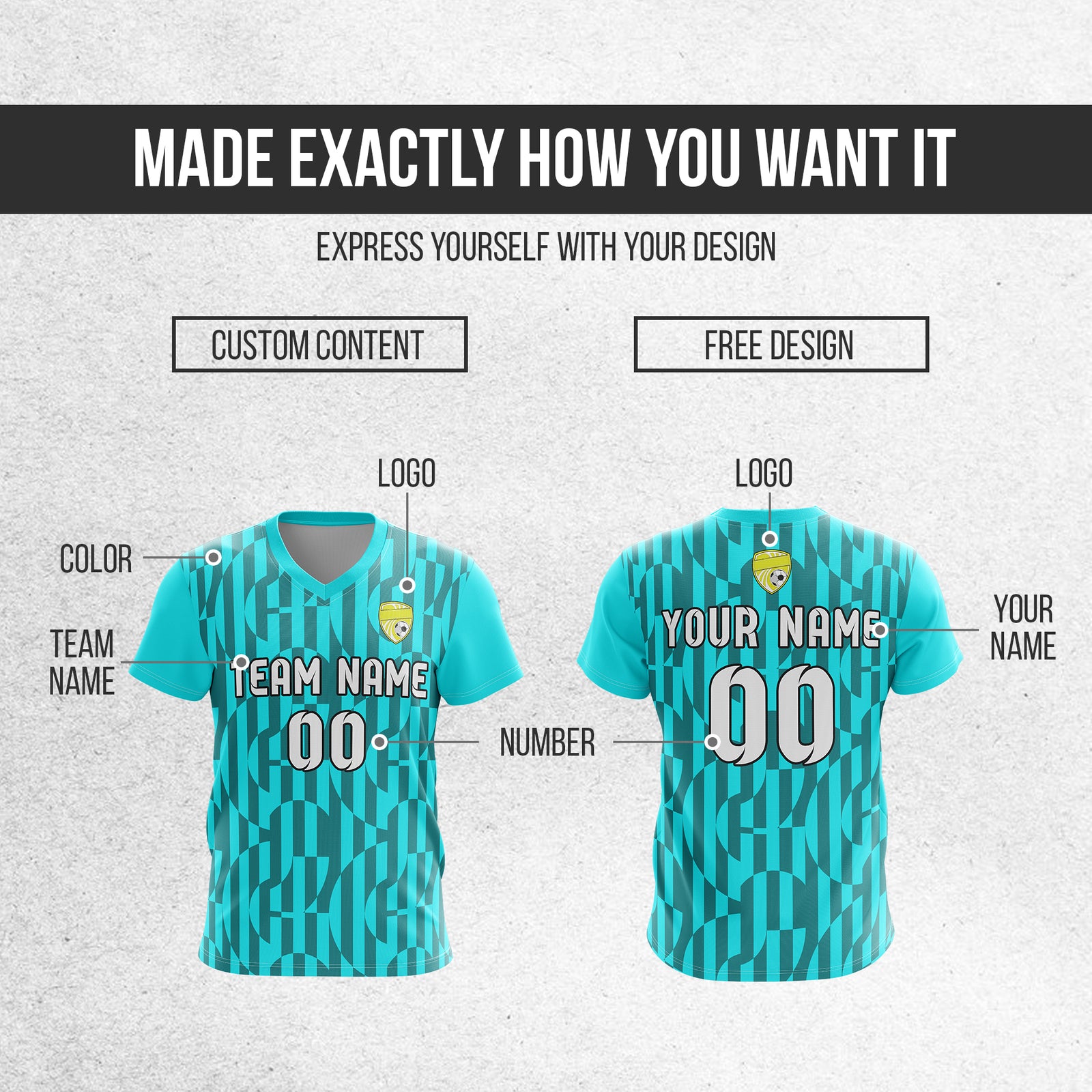 Custom Pulse Grid V-Full Pattern Aqua Soccer sport Tops Jersey