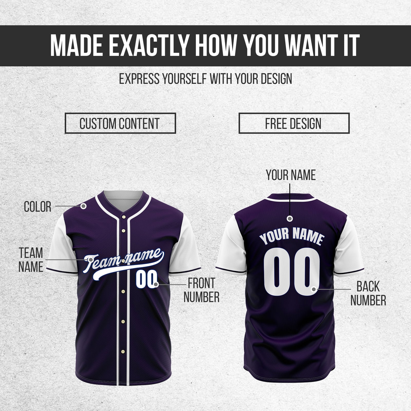 Custom Crimson Purple Raglan Style Baseball Sports Jersey Personalized Uniform with Name & Number