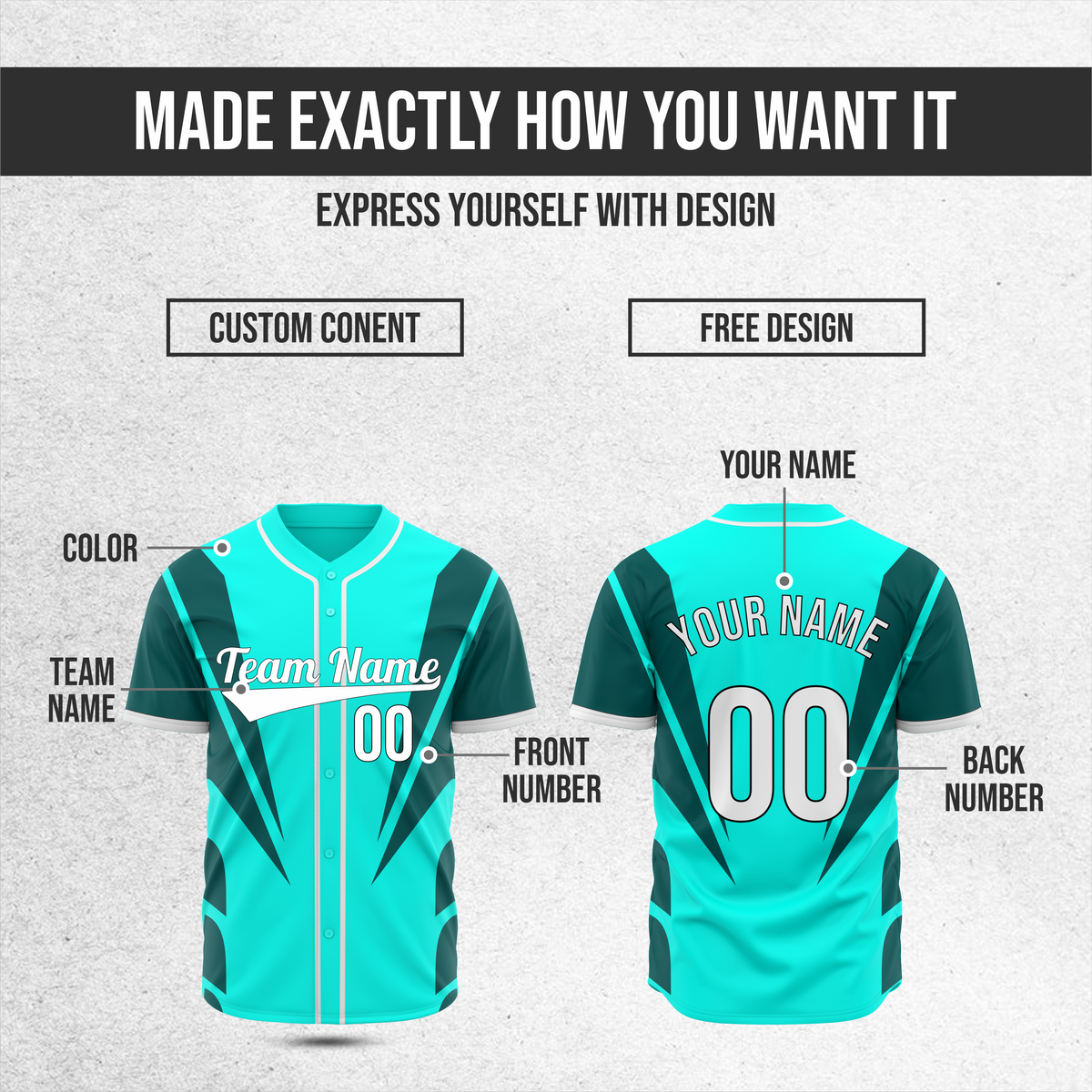 Custom Panel Flow Baseball Aqua Sports Jersey Personalized Uniform with Name & Number