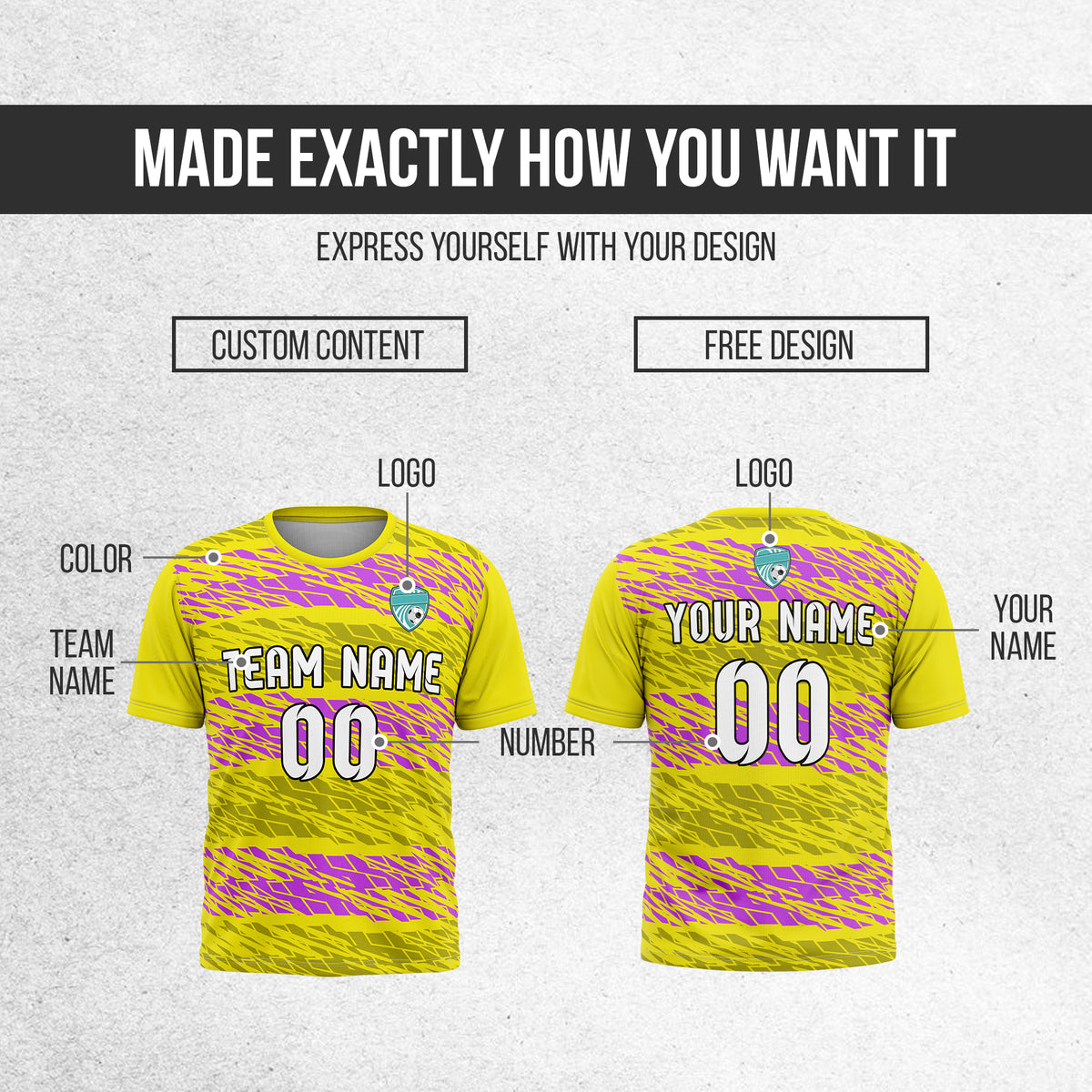 Custom Flare Strike R-Full Pattern Soccer Yellow Sport Tops Jersey