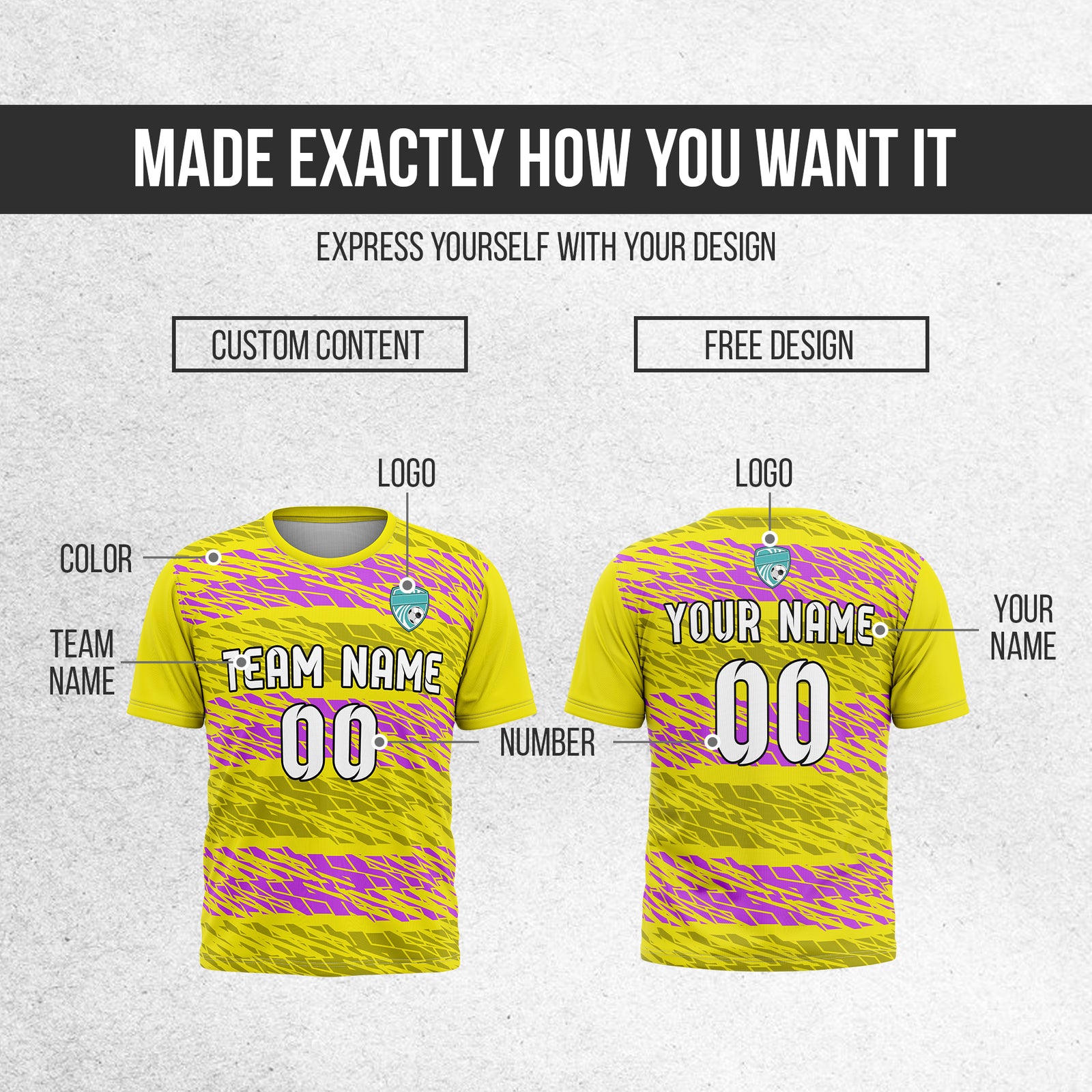 Custom Flare Strike R-Full Pattern Soccer Yellow Sport Tops Jersey