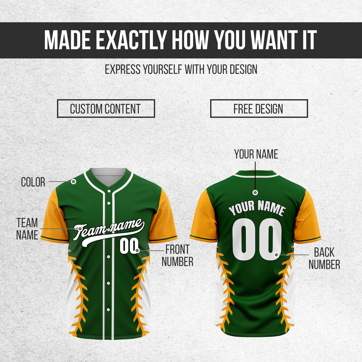 Custom Stitchline Baseball Green Sports Jersey Personalized Uniform with Name & Number