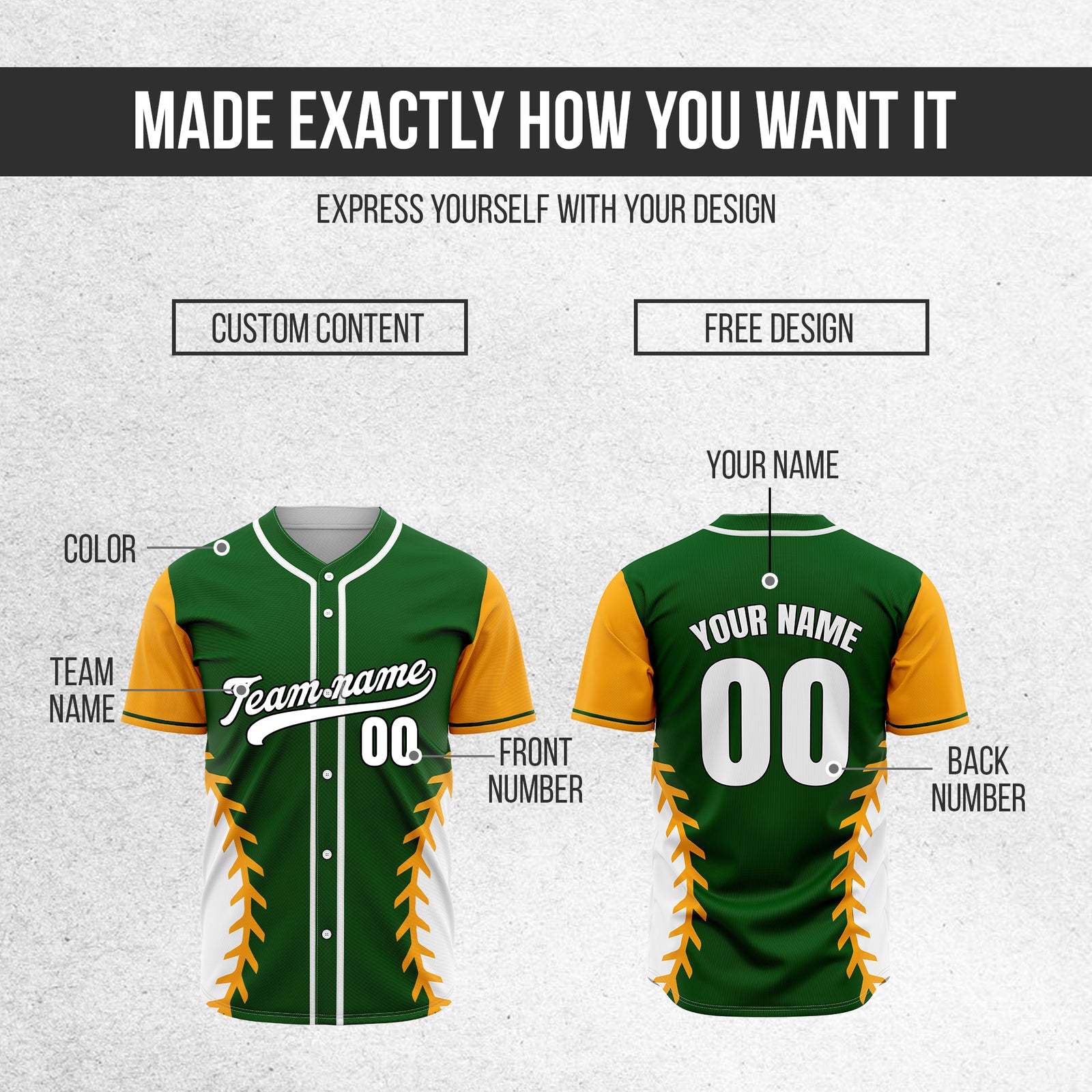 Custom Stitchline Baseball Green Sports Jersey Personalized Uniform with Name & Number