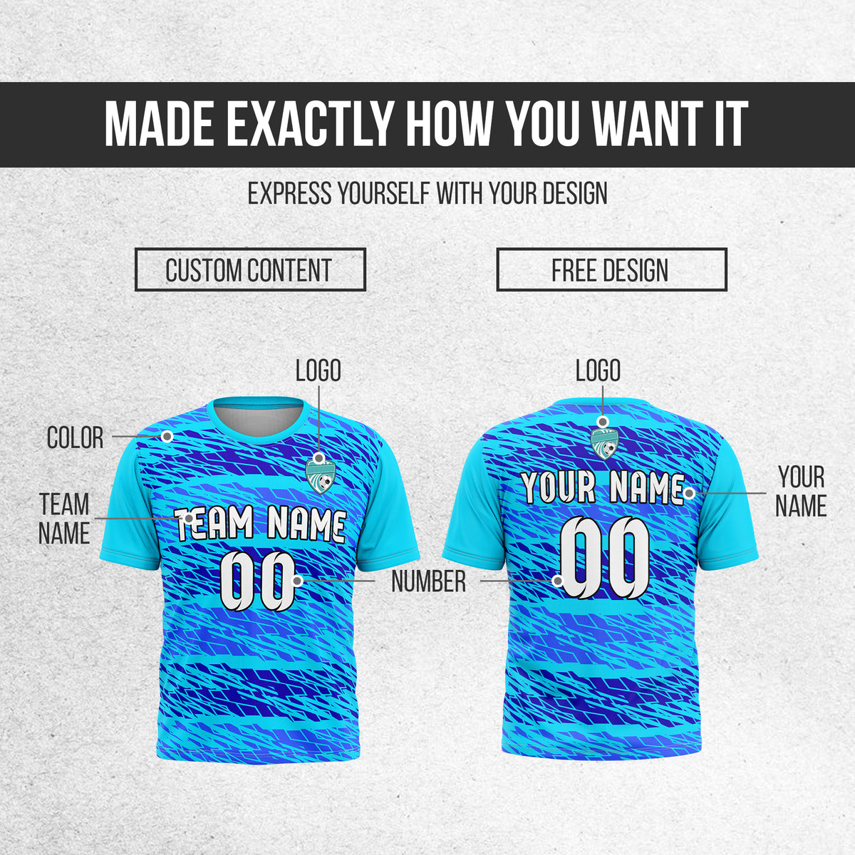 Custom Flare Strike R-Full Pattern Soccer Aqua Sport Tops Jersey