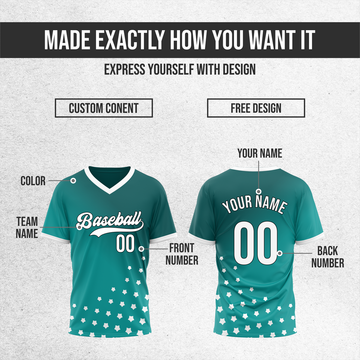 Custom Twilight Stars Baseball Teal Sports Jersey Personalized Uniform with Name & Number