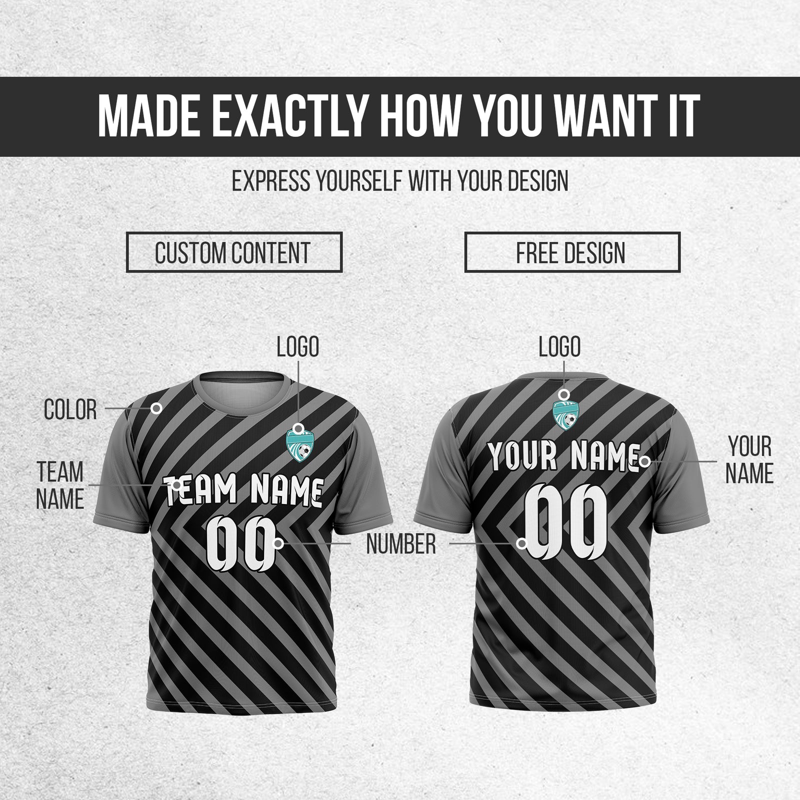 Custom SwiftStripe Dark Grey Soccer sport Tops Jersey