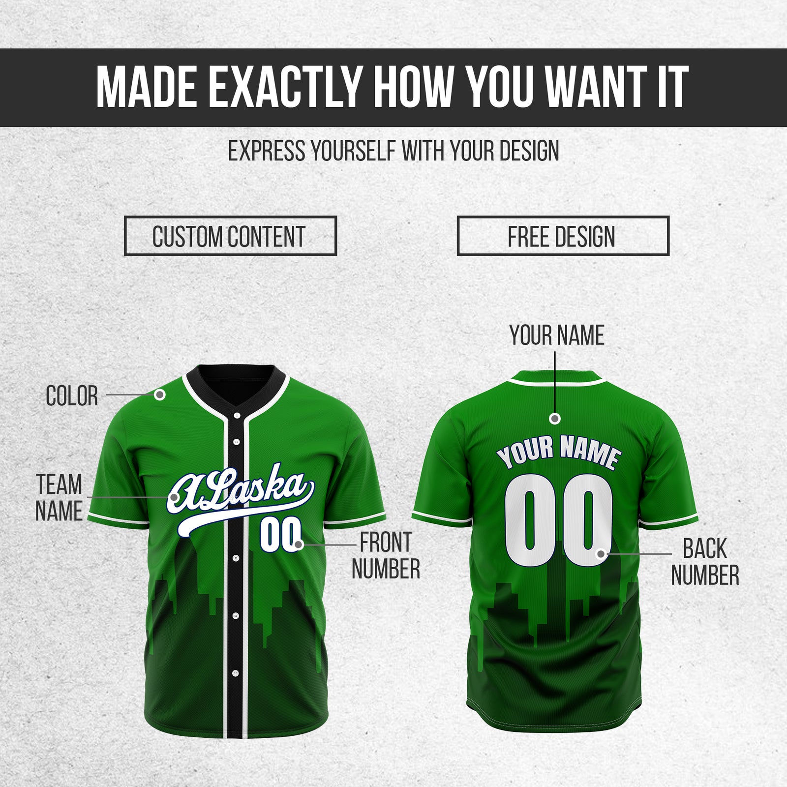 Custom City Horizon Green Baseball Sports Jersey Personalized Uniform with Name & Number