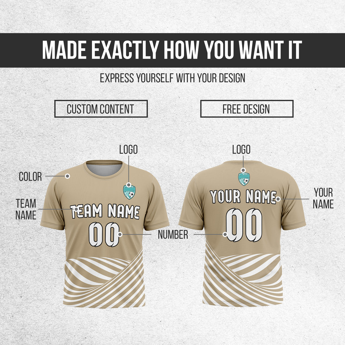 Custom WaveLine Stripe khaki Soccer sport Tops Jersey