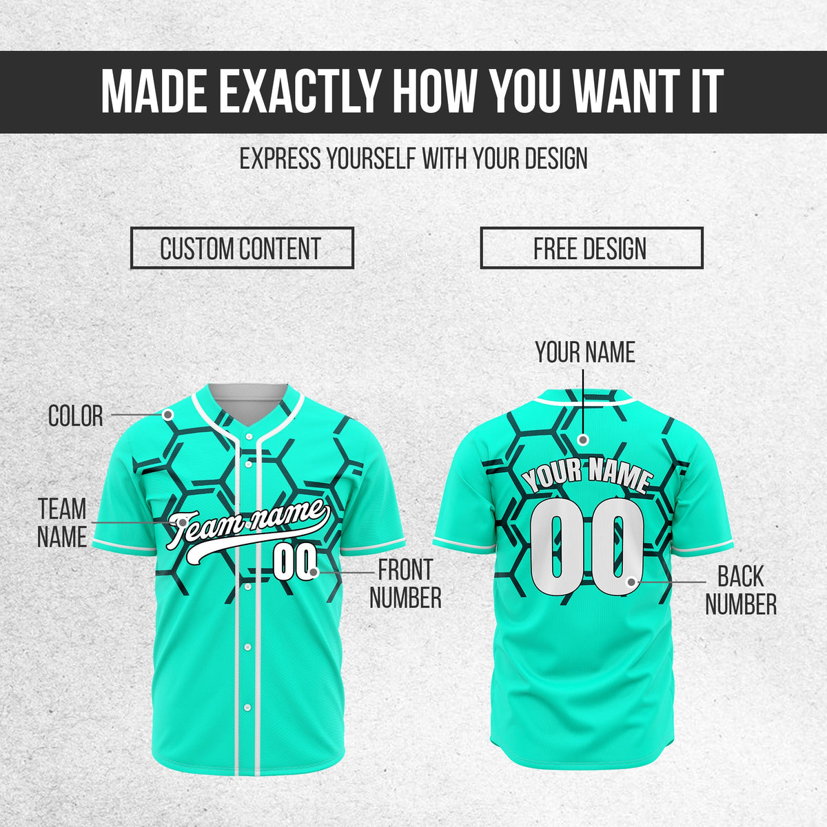Custom Sting Force Aqua Baseball Sports Jersey Personalized Uniform with Name & Number