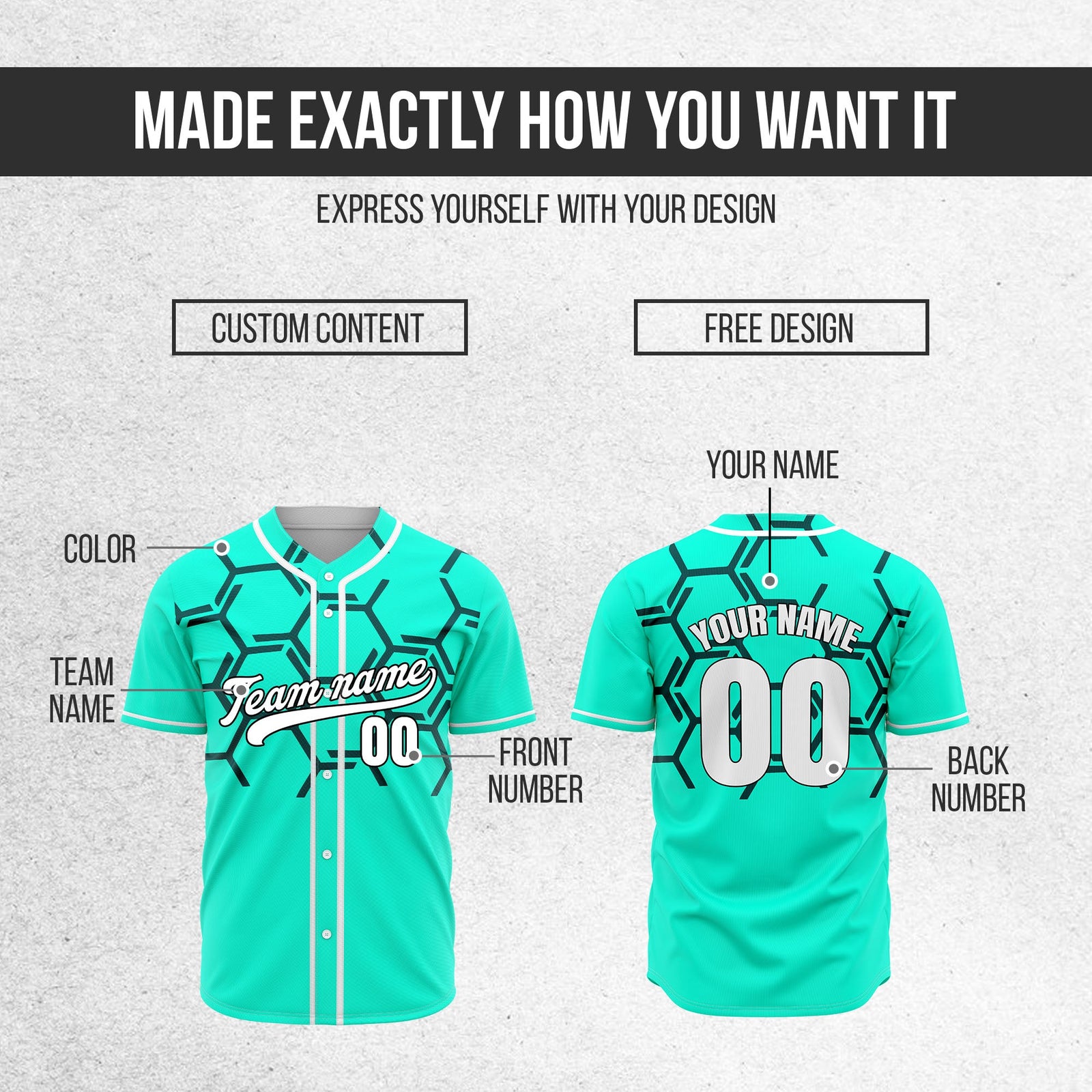 Custom Sting Force Aqua Baseball Sports Jersey Personalized Uniform with Name & Number