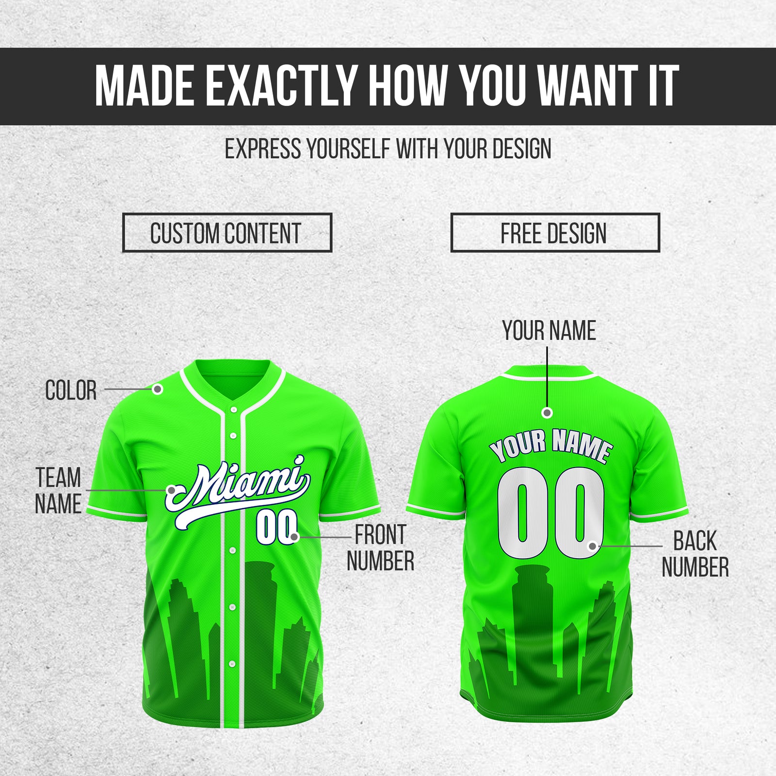 Custom City Tide Neon Green Baseball Sports Jersey Personalized Uniform with Name & Number