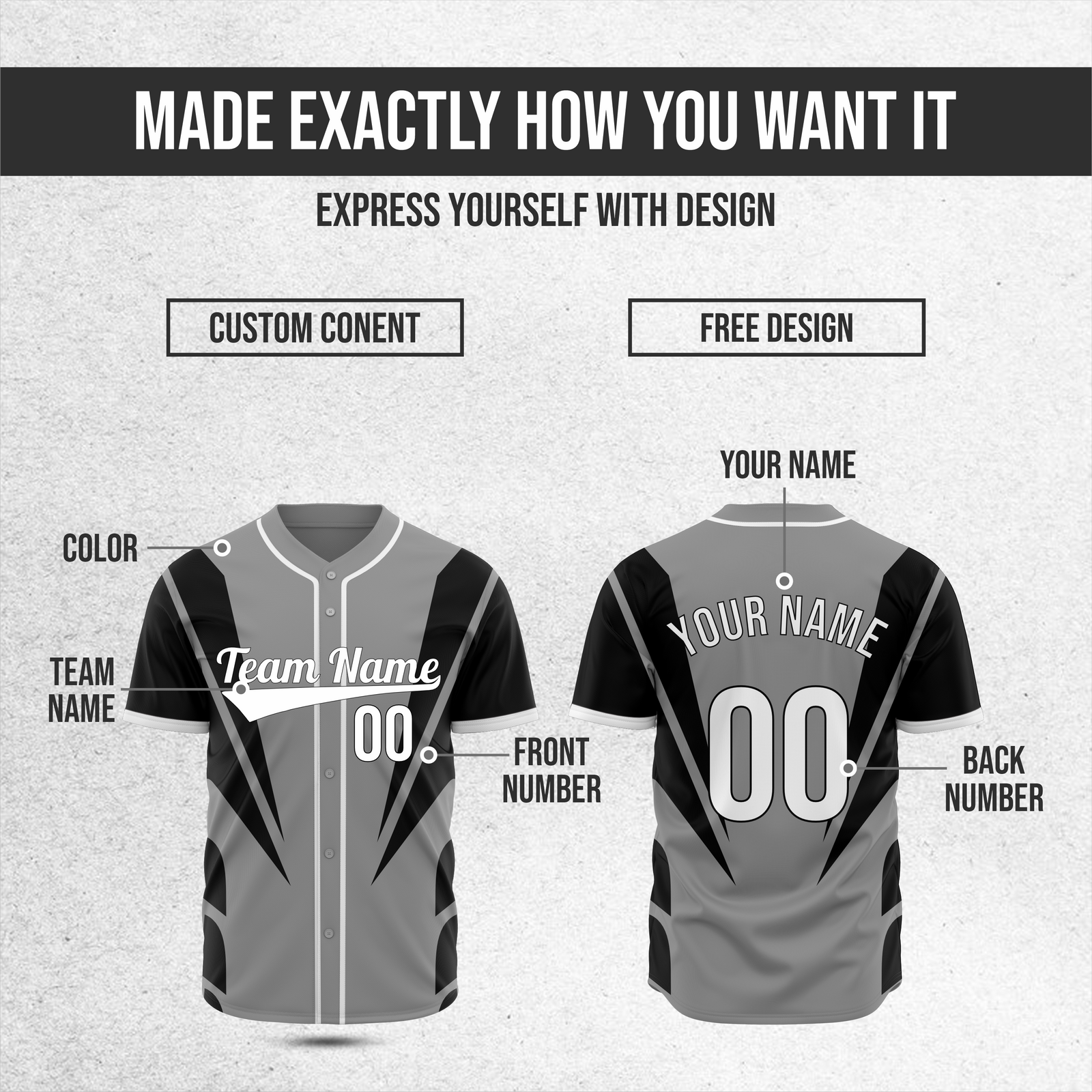 Custom Panel Flow Baseball Grey Sports Jersey Personalized Uniform with Name & Number