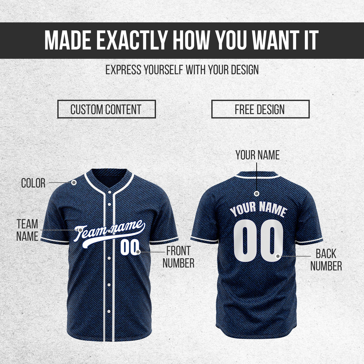 Custom Vintage Denim Baseball Sports Jersey Personalized Uniform with Name & Number