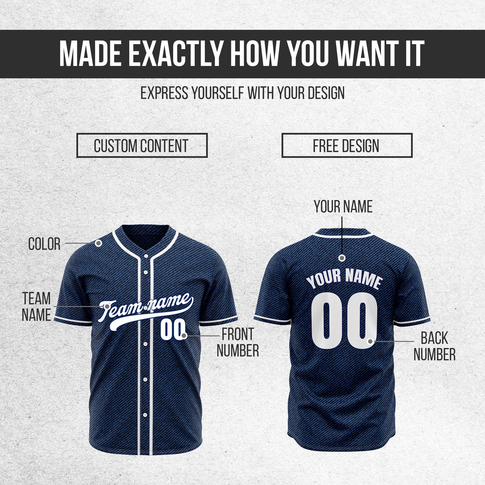 Custom Vintage Denim Baseball Sports Jersey Personalized Uniform with Name & Number