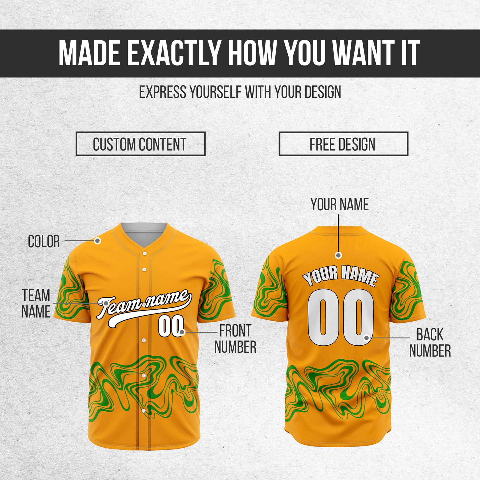 Custom Wave Orange Baseball Sports Jerseys Personalized Uniform with Name & Numbers