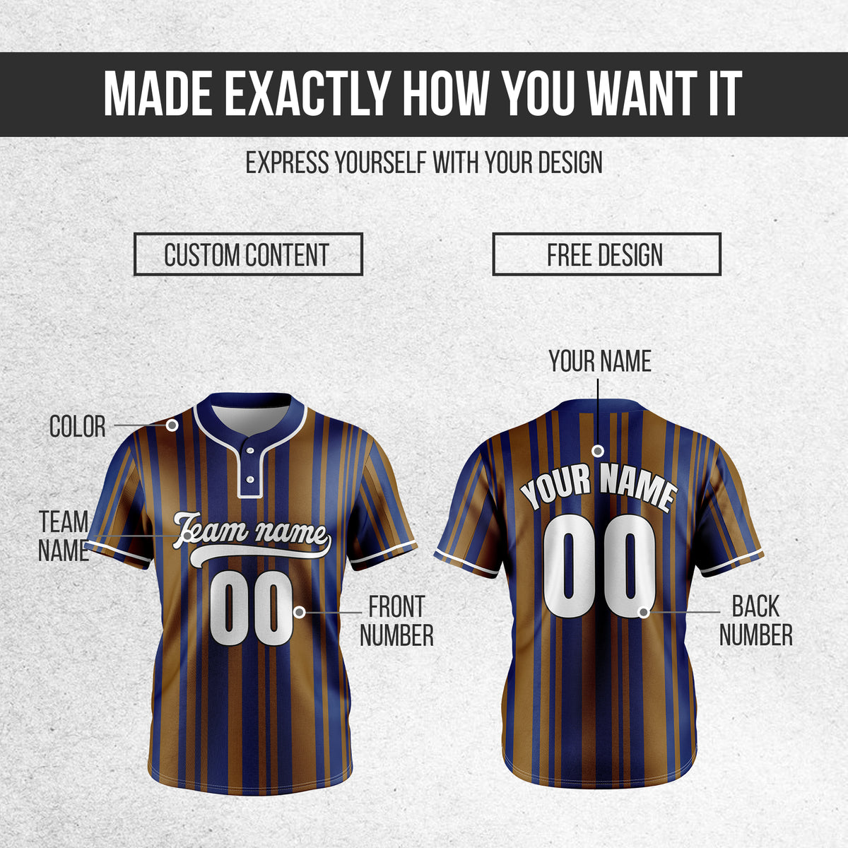 Custom Stripe Fusion Navy Baseball Sports Jersey Personalized Uniform with Name & Number